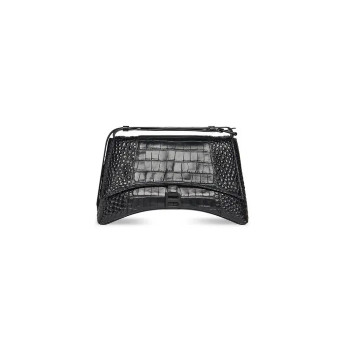 Women Shoulder Bags Balenciaga Downtown Medium Shoulder Bag Crocodile Embossed In Black