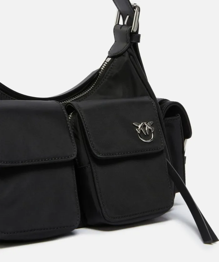 Women Shoulder Bags Pinko Cargo Bag In Recycled Technical Fabric Limo Blackshiny Nickel Women Shoulder Bags Pinko Cargo Bag In Recycled Technical Fabric Limo Blackshiny Nickel