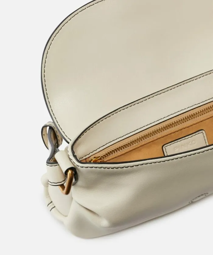 Women Shoulder Bags Pinko Jolene Small Shoulder Bag With Metal Strap Whitewhiteantique Gold