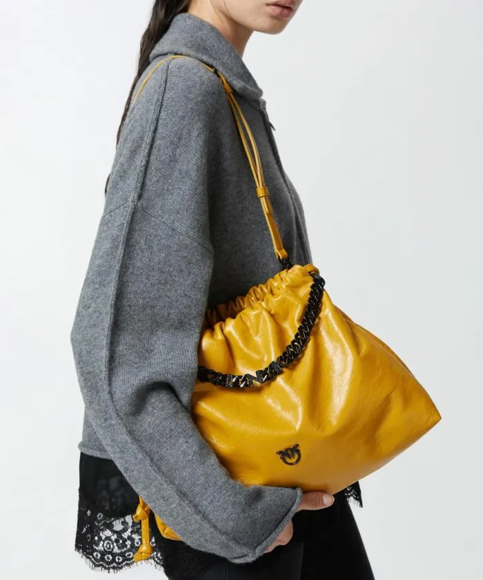 Women Shoulder Bags Pinko Naplak Leather Shoulder Bag With Chain Strap China Yellowcolourblock Women Shoulder Bags Pinko Naplak Leather Shoulder Bag With Chain Strap China Yellowcolourblock