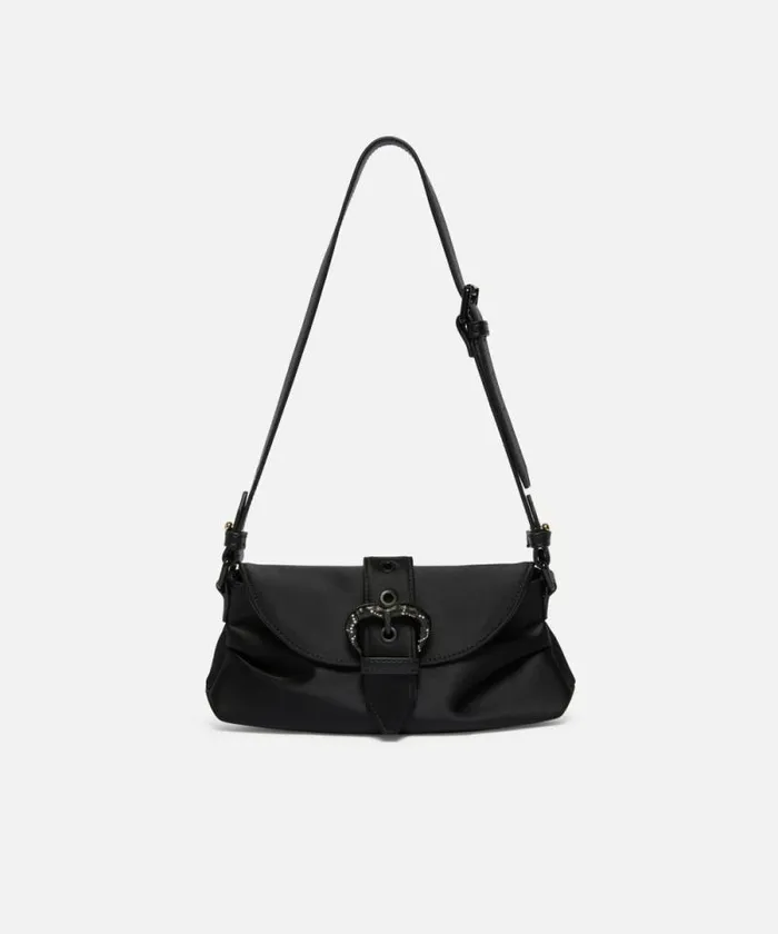Women Shoulder Bags Pinko Small Jolene Shoulder Bag In Duchesse With Heartshaped Buckle Limo Black Block Colour Women Shoulder Bags Pinko Small Jolene Shoulder Bag In Duchesse With Heartshaped Buckle Limo Black Block Colour