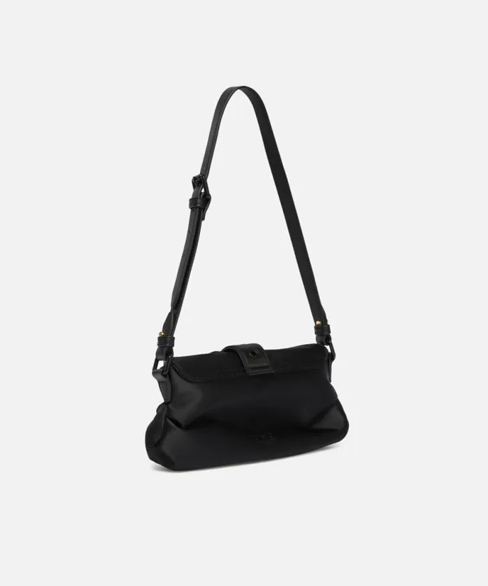 Women Shoulder Bags Pinko Small Jolene Shoulder Bag In Duchesse With Heartshaped Buckle Limo Black Block Colour Women Shoulder Bags Pinko Small Jolene Shoulder Bag In Duchesse With Heartshaped Buckle Limo Black Block Colour