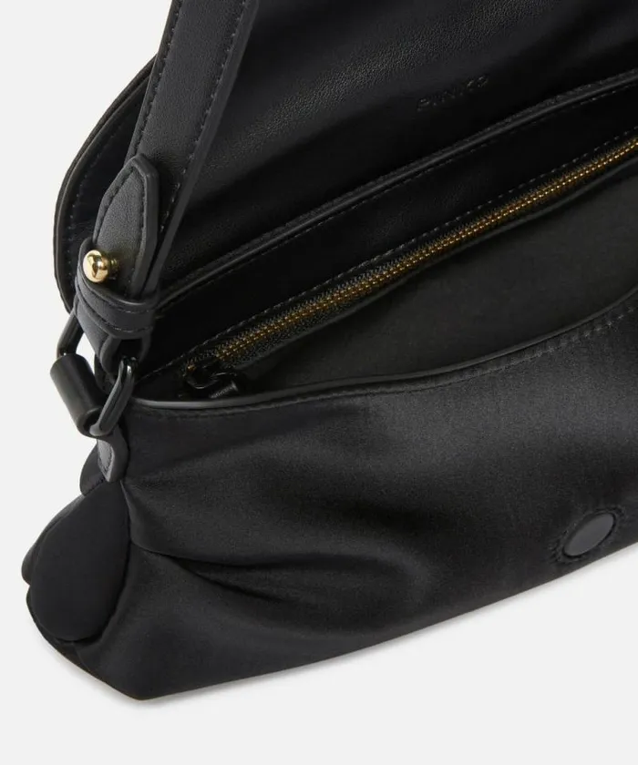 Women Shoulder Bags Pinko Small Jolene Shoulder Bag In Duchesse With Heartshaped Buckle Limo Black Block Colour Women Shoulder Bags Pinko Small Jolene Shoulder Bag In Duchesse With Heartshaped Buckle Limo Black Block Colour