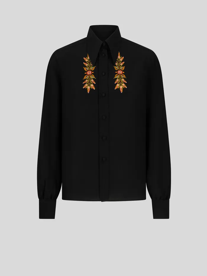 Women Silk Shirt With Foliage Embroidery Etro Shirts And Blouses