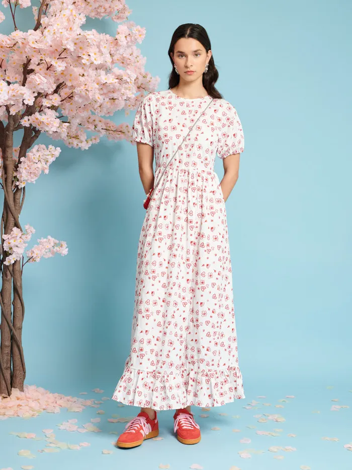 Women Sister Jane Dresses Doodle Bloom Midi Dress Ivory U0026 Red