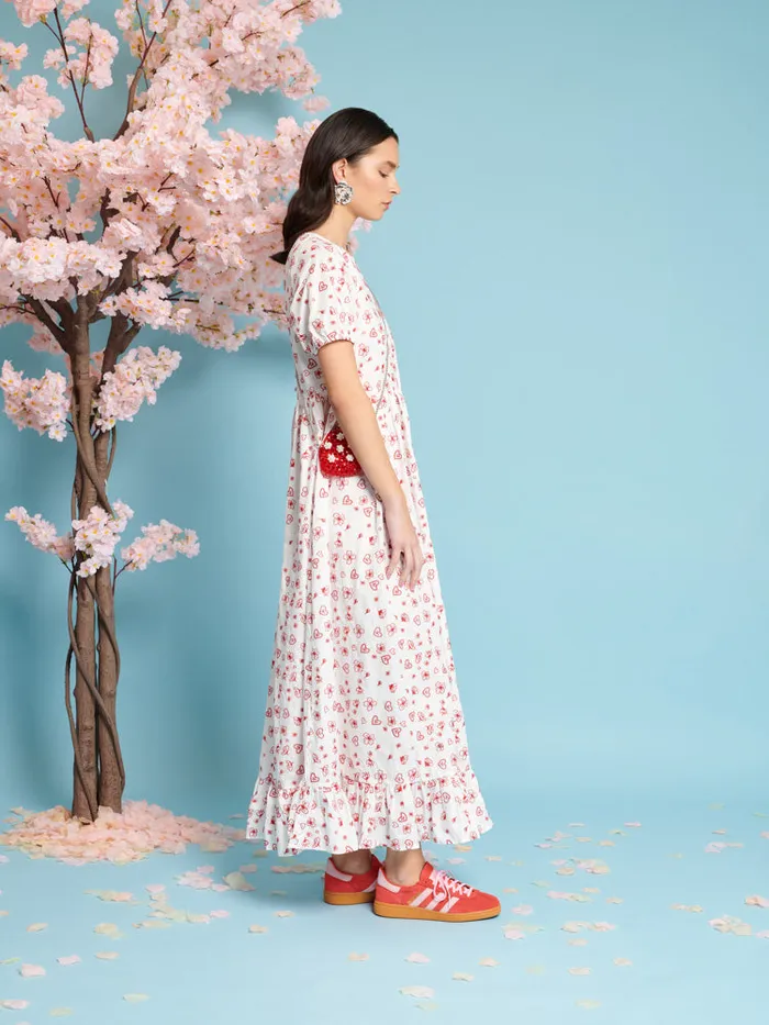 Women Sister Jane Dresses Doodle Bloom Midi Dress Ivory U0026 Red