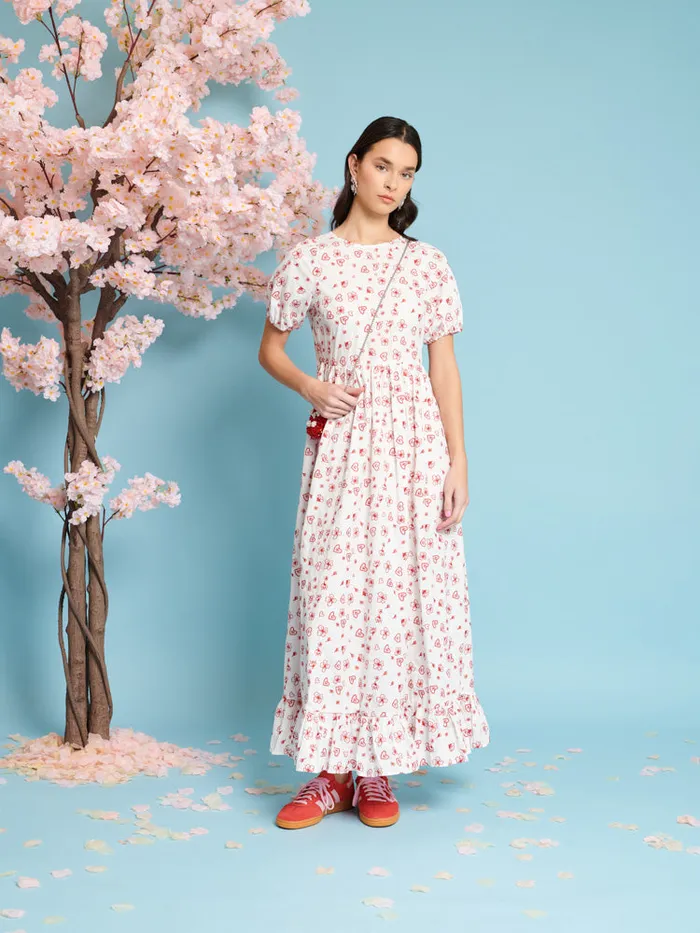 Women Sister Jane Dresses Doodle Bloom Midi Dress Ivory U0026 Red