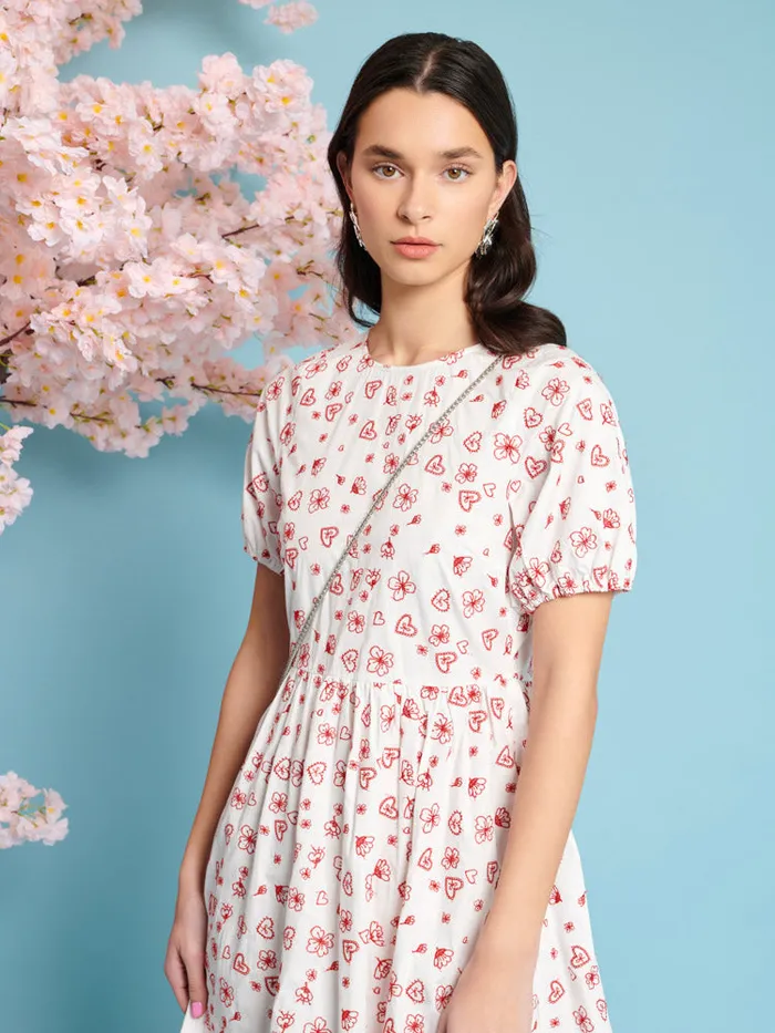 Women Sister Jane Dresses Doodle Bloom Midi Dress Ivory U0026 Red