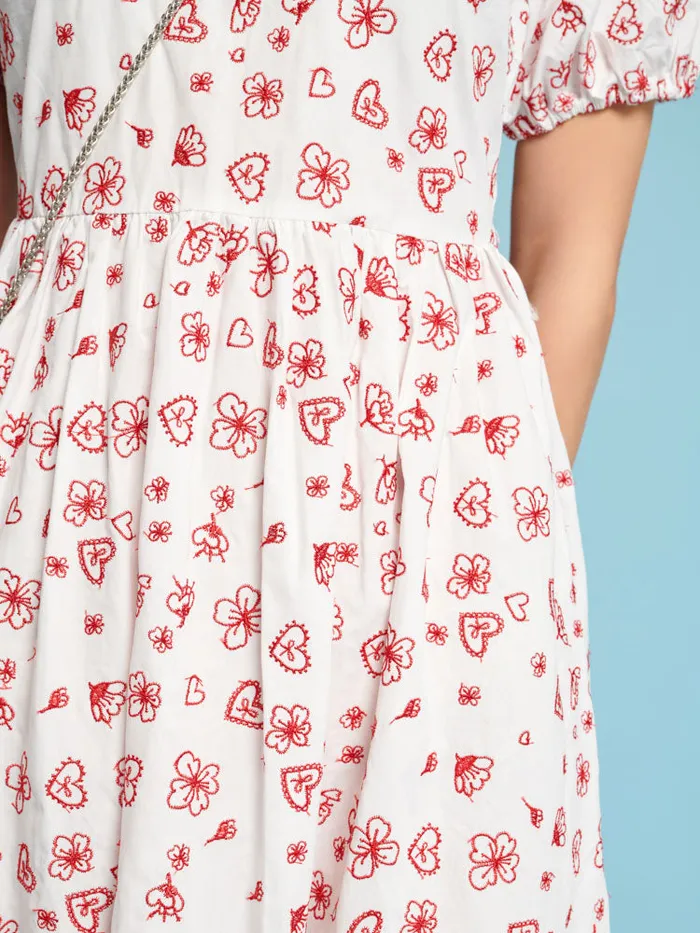 Women Sister Jane Dresses Doodle Bloom Midi Dress Ivory U0026 Red