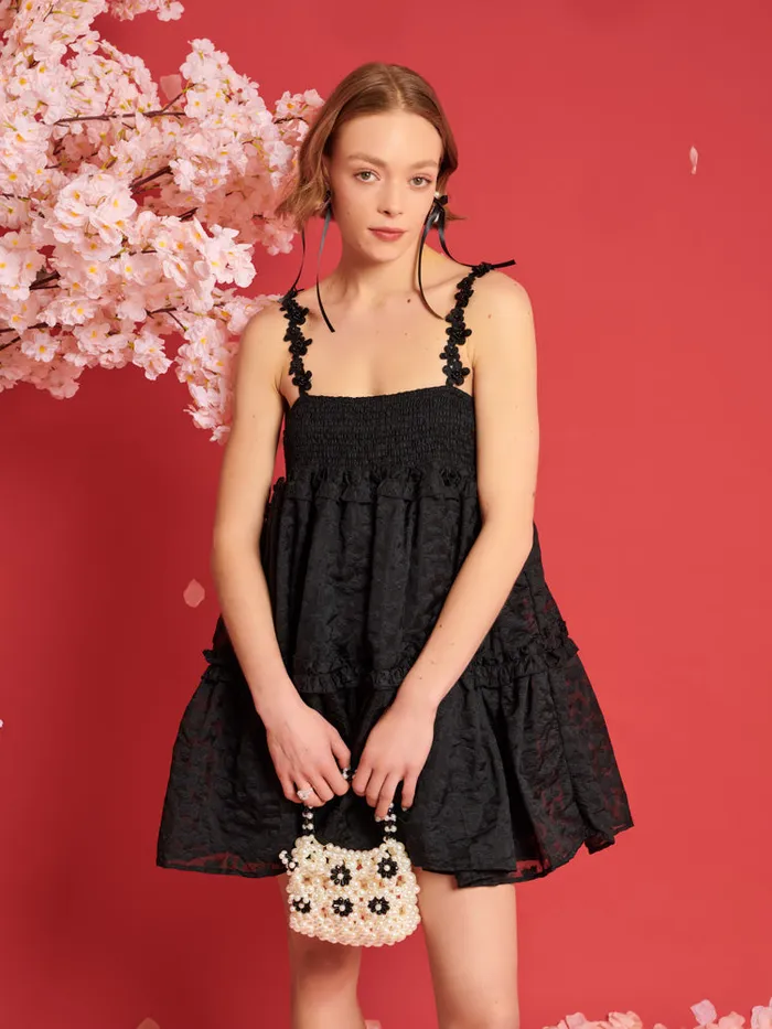 Women Sister Jane Dresses DREAM Enflower Jacquard Mini Dress Coal Black