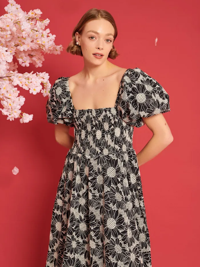 Women Sister Jane Dresses DREAM Flower Haze Midi Dress Black And White