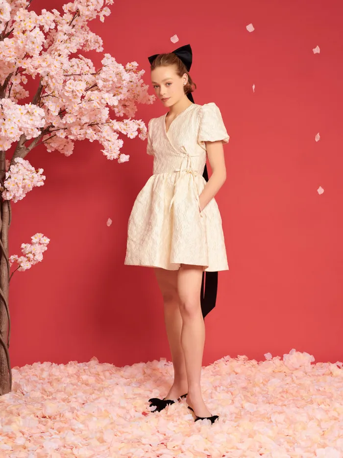 Women Sister Jane Dresses DREAM Lilith Jacquard Wrap Dress Whipped Cream