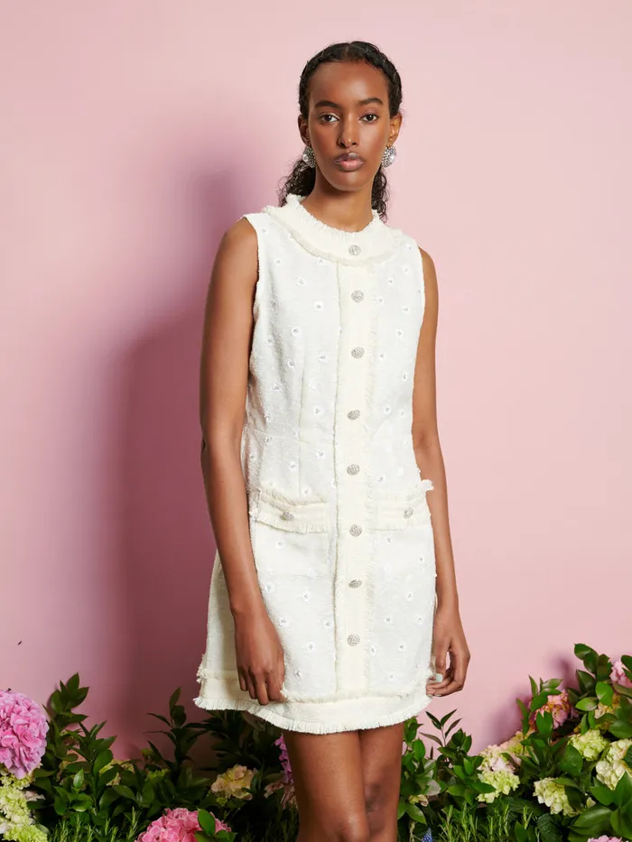 Women Sister Jane Dresses DREAM Meadow Tweed Mini Dress Pearled Ivory