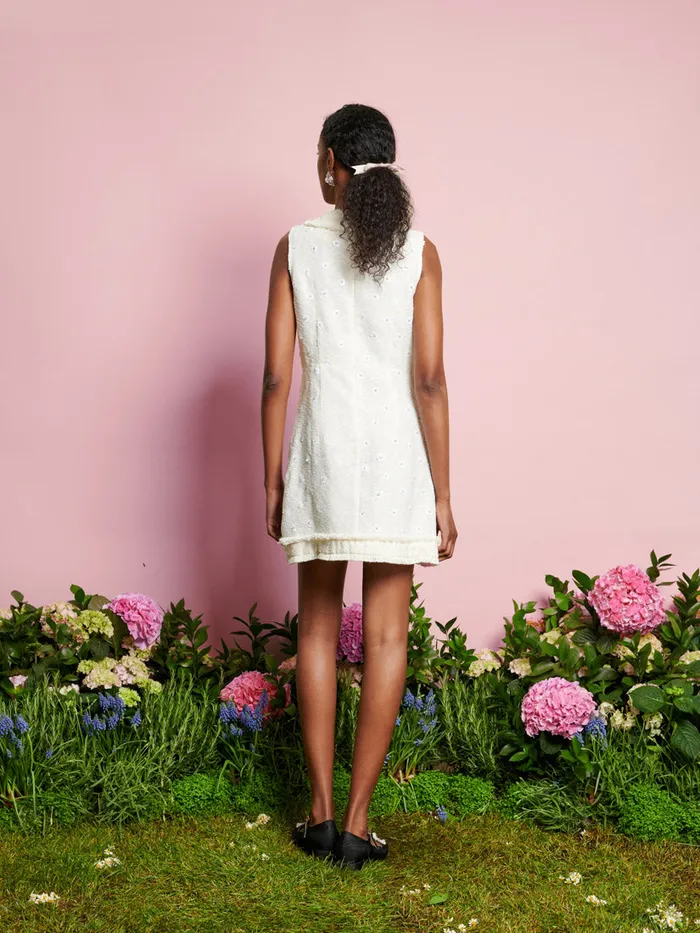 Women Sister Jane Dresses DREAM Meadow Tweed Mini Dress Pearled Ivory