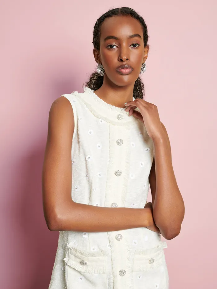 Women Sister Jane Dresses DREAM Meadow Tweed Mini Dress Pearled Ivory