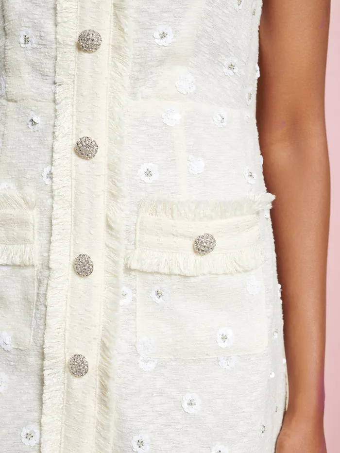 Women Sister Jane Dresses DREAM Meadow Tweed Mini Dress Pearled Ivory