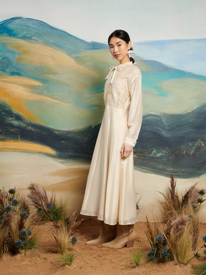 Women Sister Jane Dresses DREAM Pony Pleat Midi Dress Vintage Cream