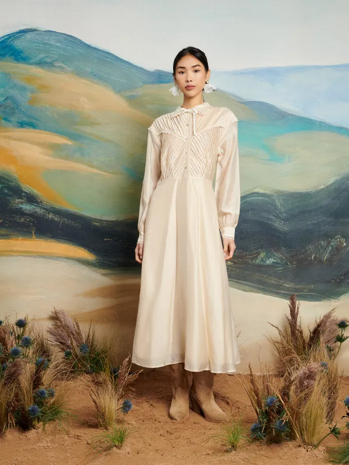 Women Sister Jane Dresses DREAM Pony Pleat Midi Dress Vintage Cream