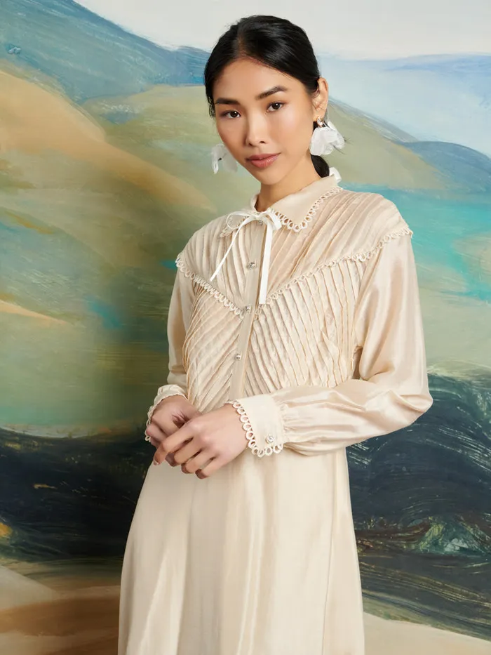 Women Sister Jane Dresses DREAM Pony Pleat Midi Dress Vintage Cream