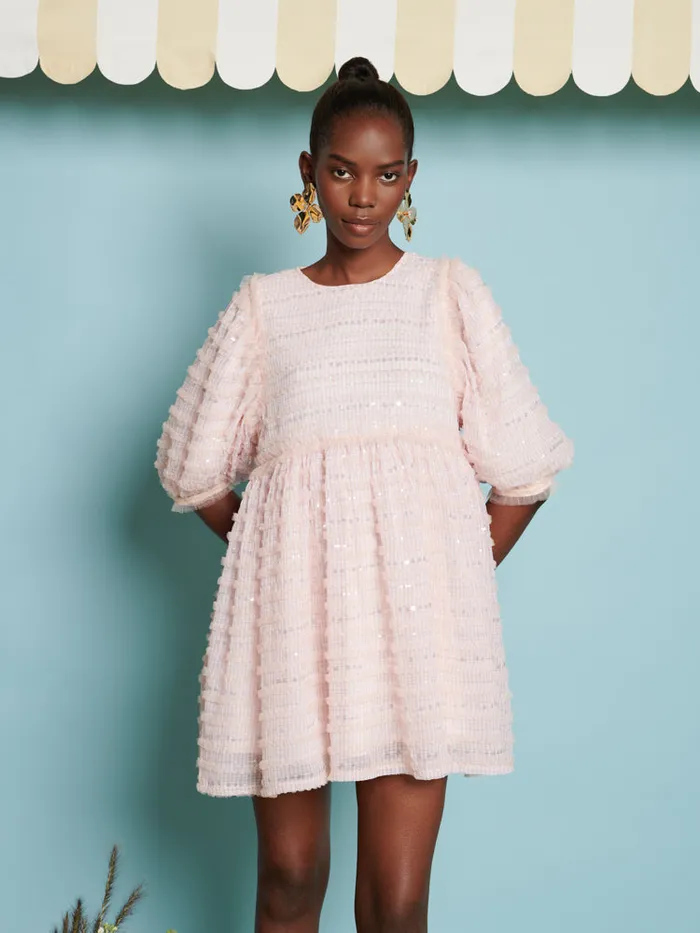 Women Sister Jane Dresses DREAM Rhubarb Sequin Mini Dress Baby Pink