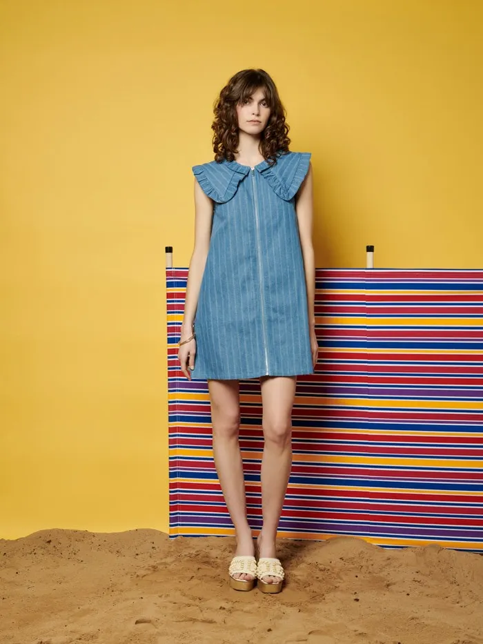 Women Sister Jane Dresses Ghospell Deborah Striped Denim Mini Dress Aegean Blue