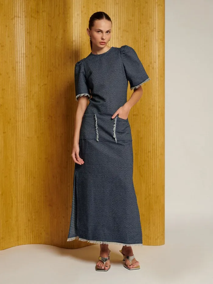 Women Sister Jane Dresses Ghospell Spencer Denim Midi Dress Mazarine Blue