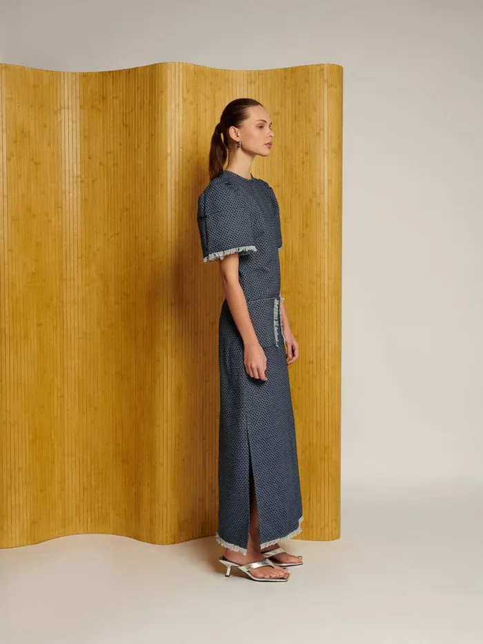 Women Sister Jane Dresses Ghospell Spencer Denim Midi Dress Mazarine Blue