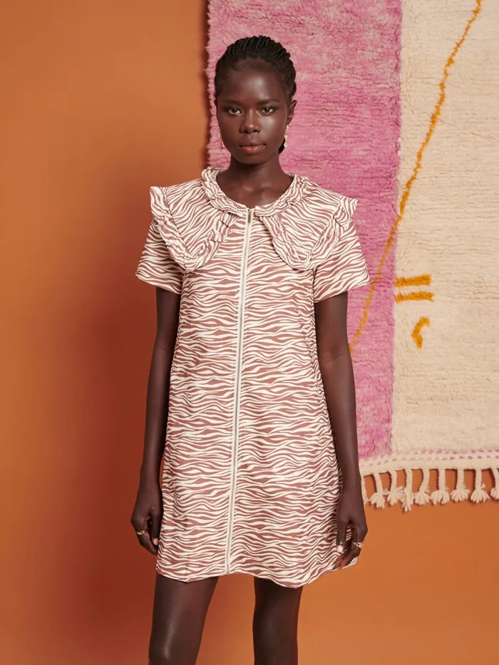 Women Sister Jane Dresses Ghospell Zoya Zebra Mini Dress Tan Brown
