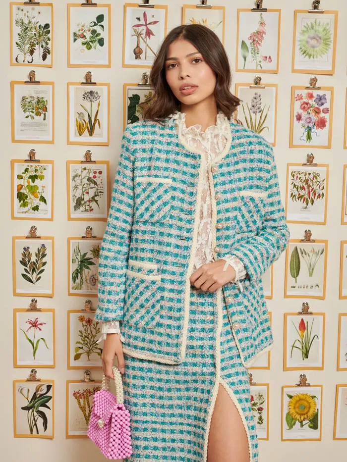 Women Sister Jane Jackets DREAM Novelty Tweed Jacket Turquoise Blue