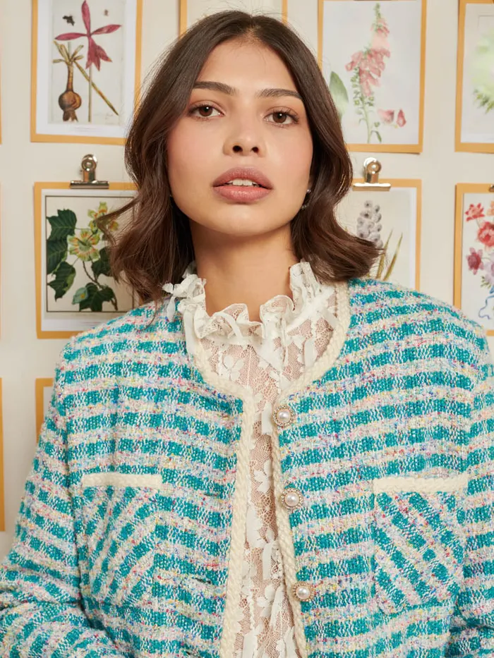 Women Sister Jane Jackets DREAM Novelty Tweed Jacket Turquoise Blue