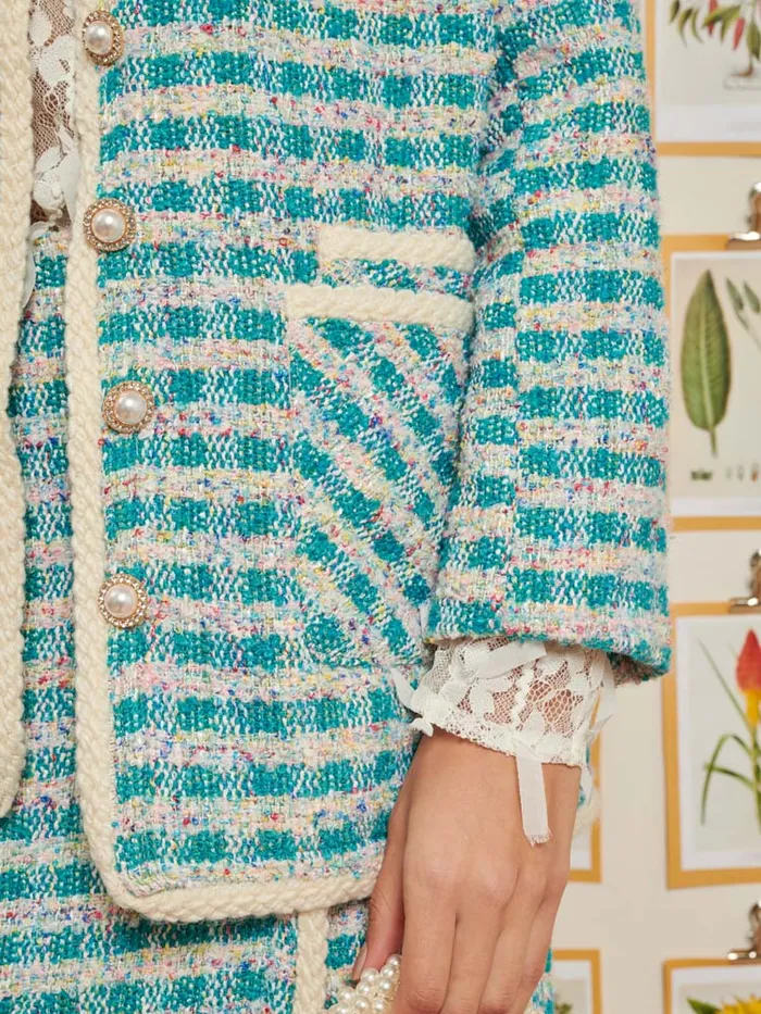 Women Sister Jane Jackets DREAM Novelty Tweed Jacket Turquoise Blue