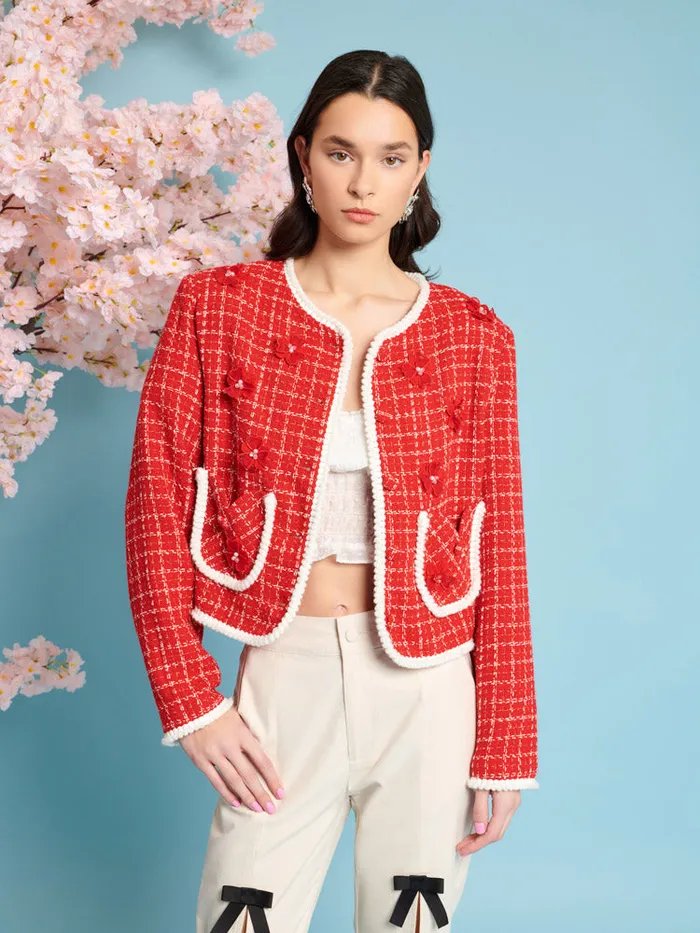 Women Sister Jane Jackets Sweet Cherry Tweed Jacket Carmine Red