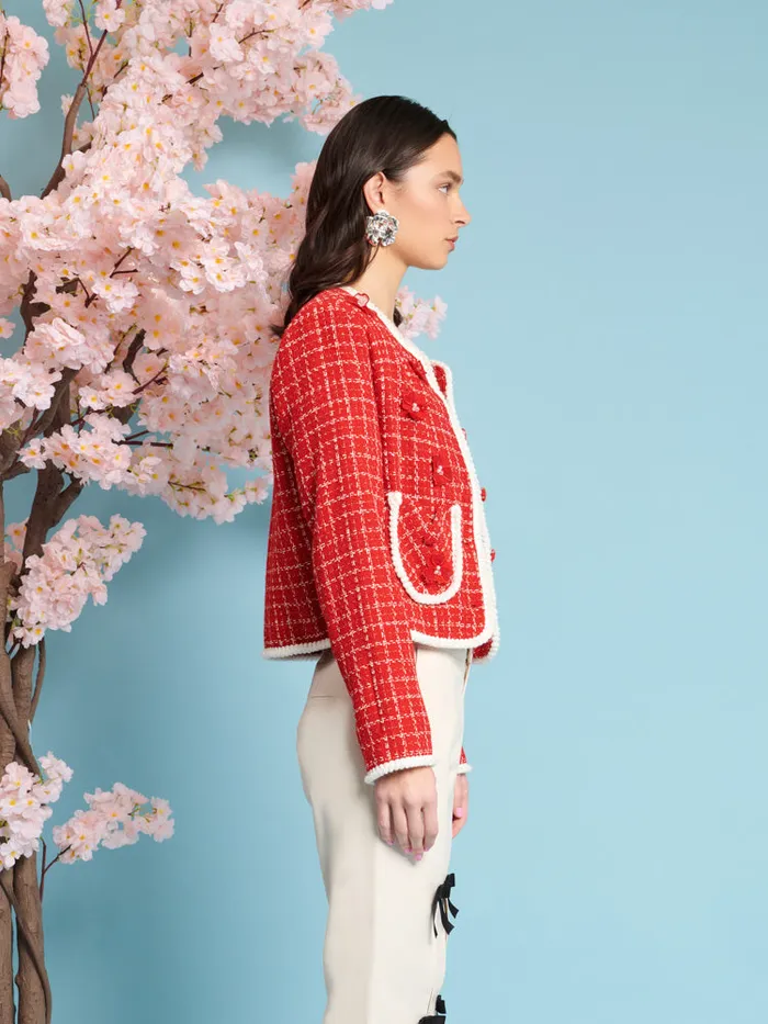 Women Sister Jane Jackets Sweet Cherry Tweed Jacket Carmine Red
