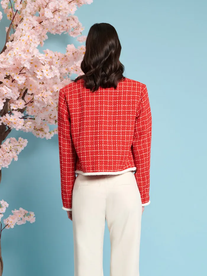 Women Sister Jane Jackets Sweet Cherry Tweed Jacket Carmine Red