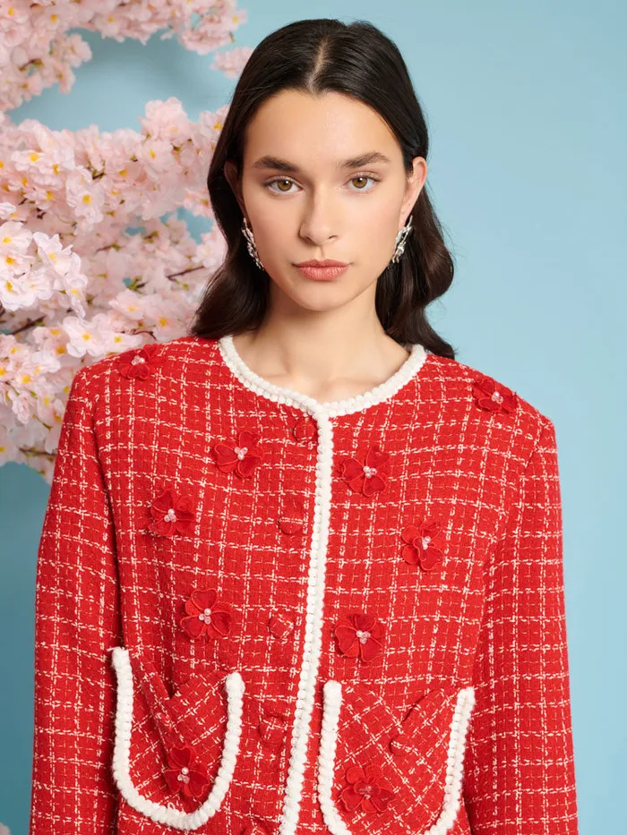 Women Sister Jane Jackets Sweet Cherry Tweed Jacket Carmine Red