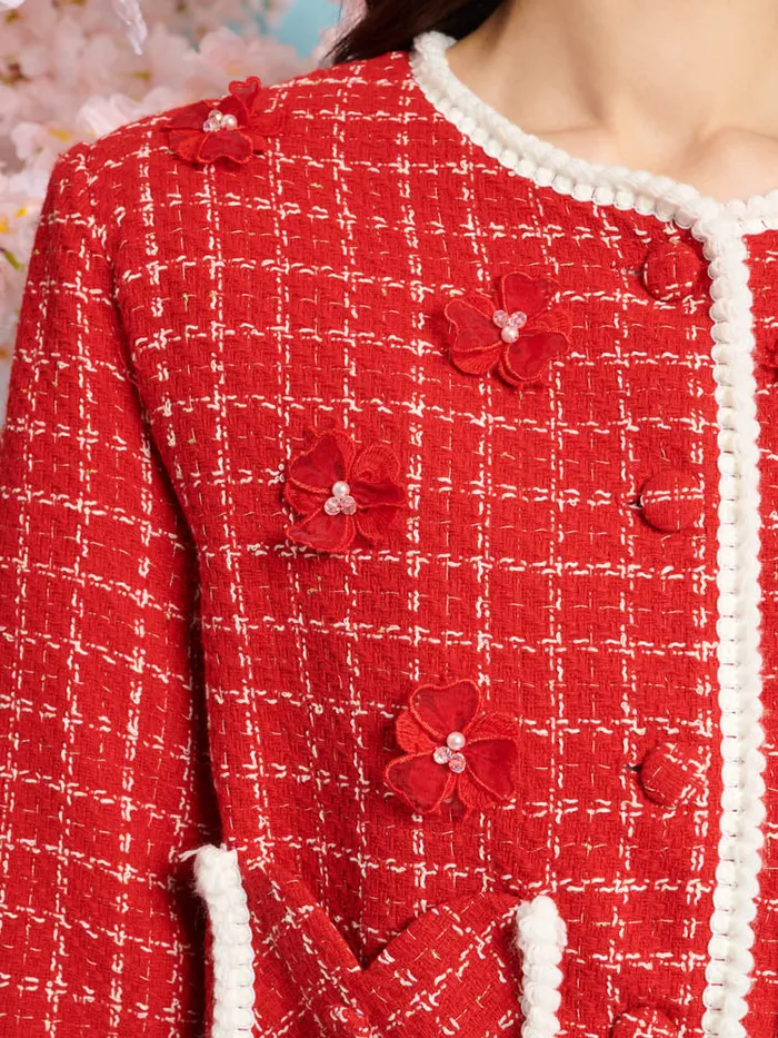 Women Sister Jane Jackets Sweet Cherry Tweed Jacket Carmine Red