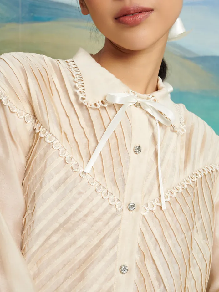 Women Sister Jane Tops DREAM Pony Pleat Blouse Vintage Cream