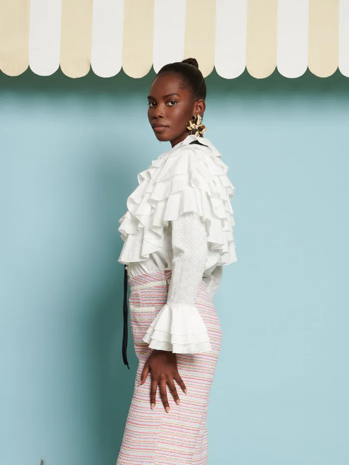 Women Sister Jane Tops DREAM Saffron Ruffle Blouse Pearled Ivory