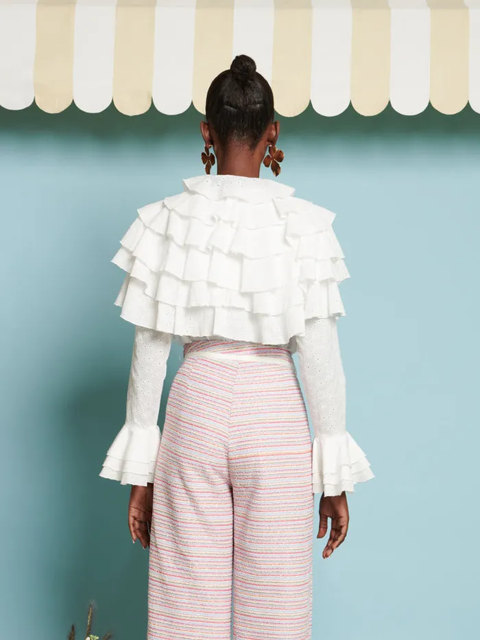 Women Sister Jane Tops DREAM Saffron Ruffle Blouse Pearled Ivory