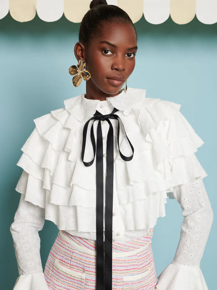 Women Sister Jane Tops DREAM Saffron Ruffle Blouse Pearled Ivory
