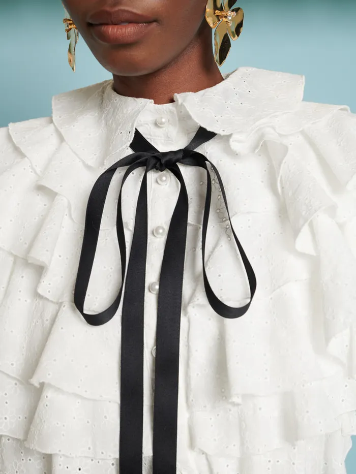 Women Sister Jane Tops DREAM Saffron Ruffle Blouse Pearled Ivory