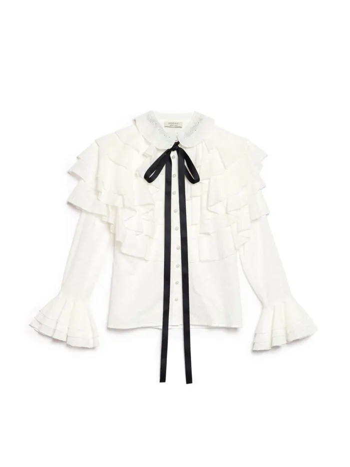 Women Sister Jane Tops DREAM Saffron Ruffle Blouse Pearled Ivory