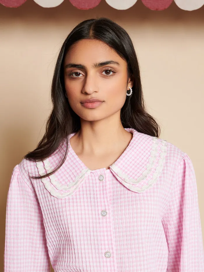 Women Sister Jane Tops Olive Gingham Blouse Gingham Pink