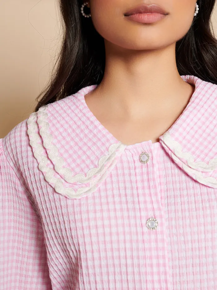 Women Sister Jane Tops Olive Gingham Blouse Gingham Pink