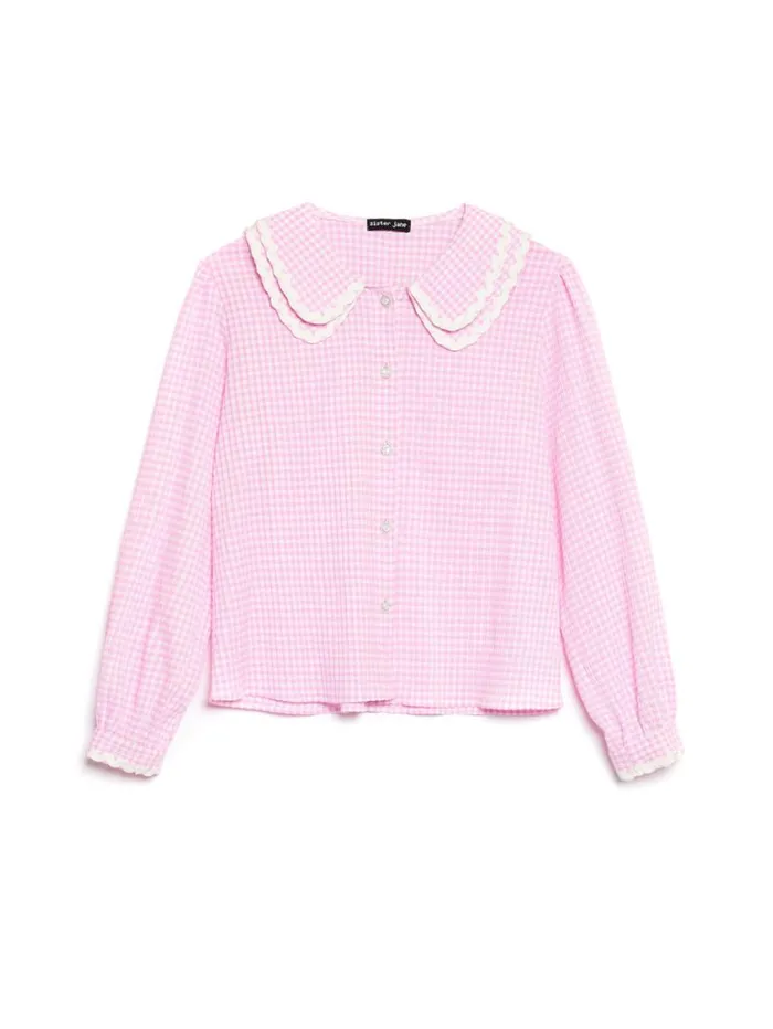 Women Sister Jane Tops Olive Gingham Blouse Gingham Pink