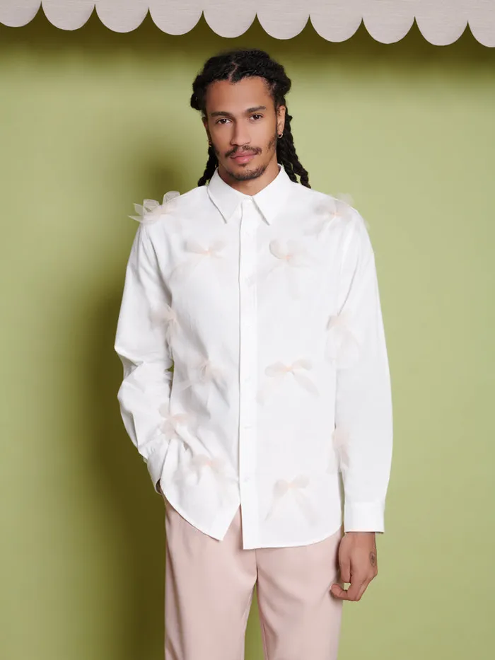 Women Sister Jane Tops Penny Tulle Bow Shirt Pearl Ivory