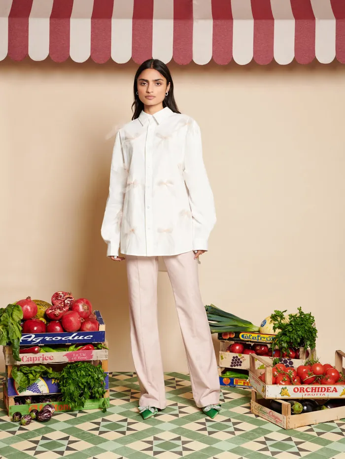 Women Sister Jane Tops Penny Tulle Bow Shirt Pearl Ivory