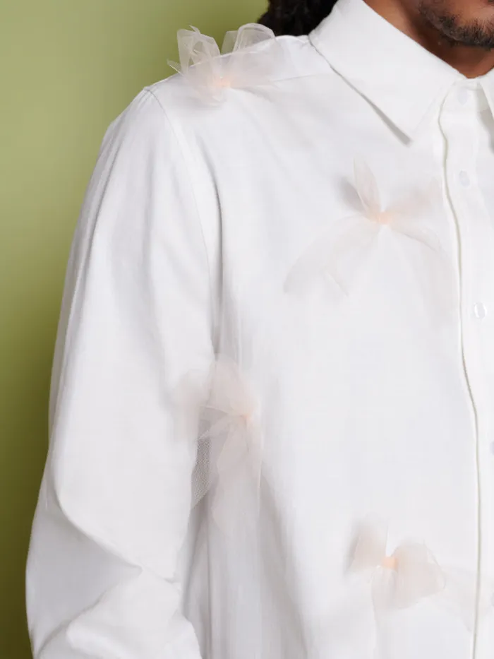 Women Sister Jane Tops Penny Tulle Bow Shirt Pearl Ivory