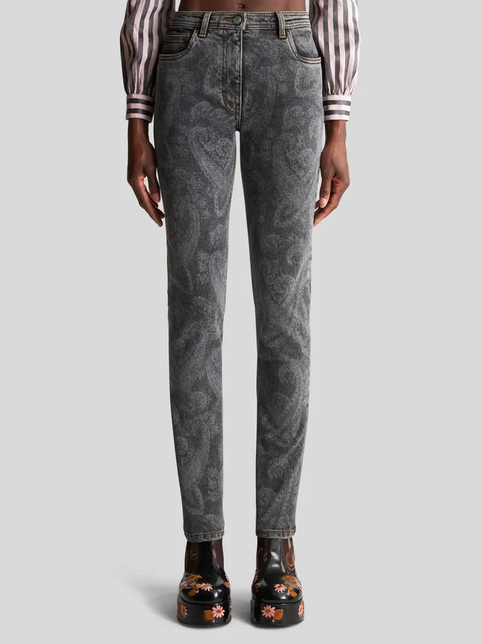 Women Skinny Jeans With Paisley Etro Trousers
