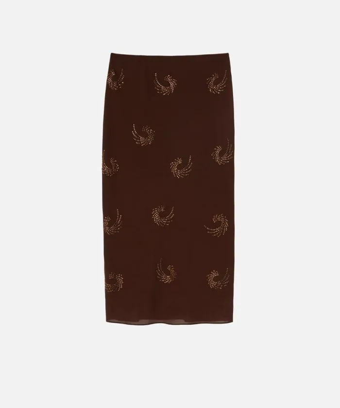 Women Skirts Pinko Georgette Skirt With Rhinestone Swirls Coffee Bean Brown Women Skirts Pinko Georgette Skirt With Rhinestone Swirls Coffee Bean Brown